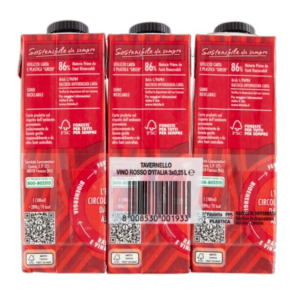 VINO TAVERNELLO 0,25L ROSSO D'ITALIA 3PZ - immagine 3