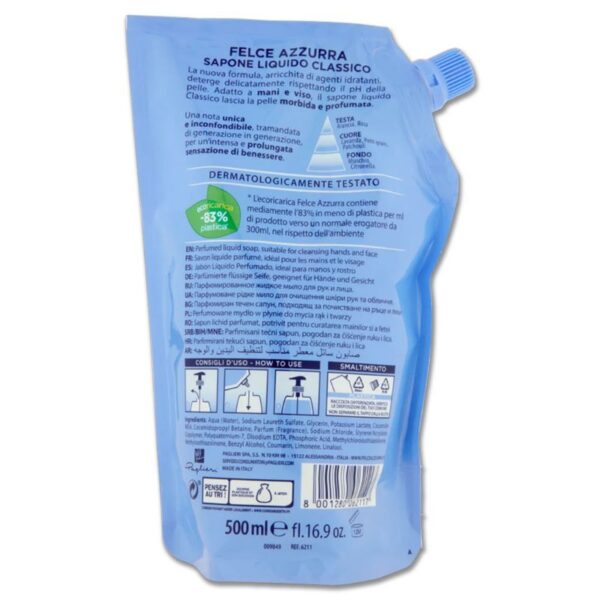 SAPONE LIQUIDO FELCE AZZURRA ECORICARICA 500ML CLASSICO - immagine 3