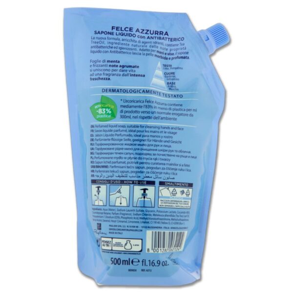 SAPONE LIQUIDO FELCE AZZURRA ECORICARICA 500ML ANTIBATTERICO - immagine 3