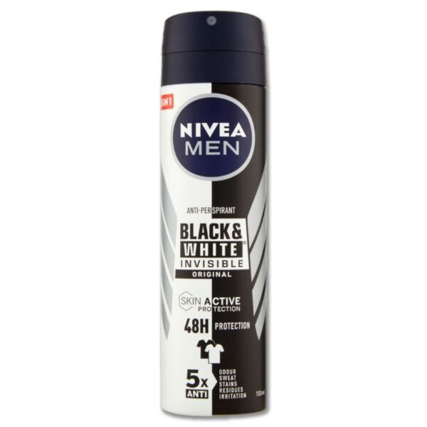 DEODORANTE NIVEA 150ML SPRAY MEN  BLACK&WHITE INVISIBLE ORIGINAL