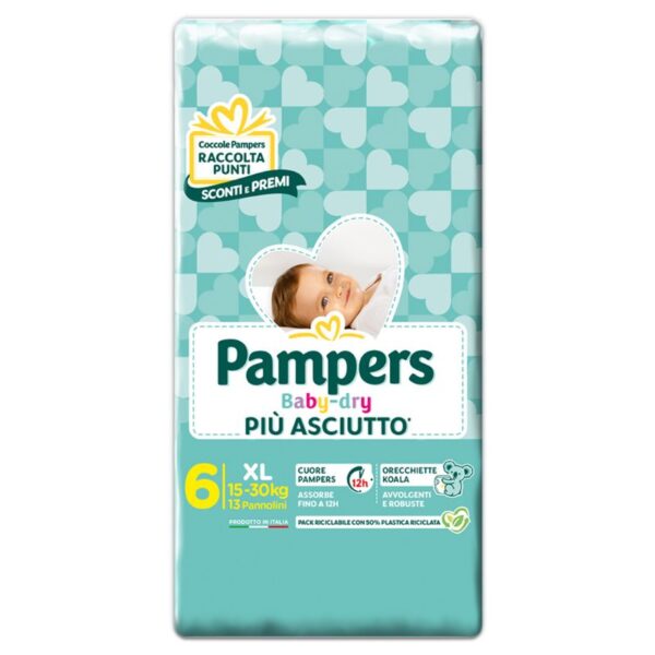 PANNOLINI PAMPERS BABY DRY 15-30KG TG.6 EXTRA LARGE X13PZ