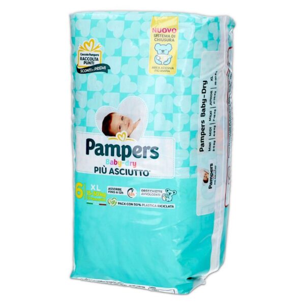 PANNOLINI PAMPERS BABY DRY 15-30KG TG.6 EXTRA LARGE X13PZ - immagine 2