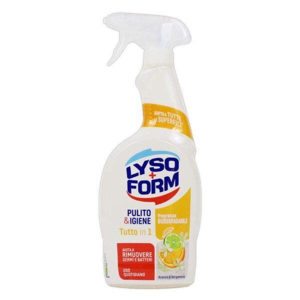 SGRASSATORE LYSOFORM 700ML SPRAY  TUTTO IN 1 TE ARANCIA E BERGAMOTTO