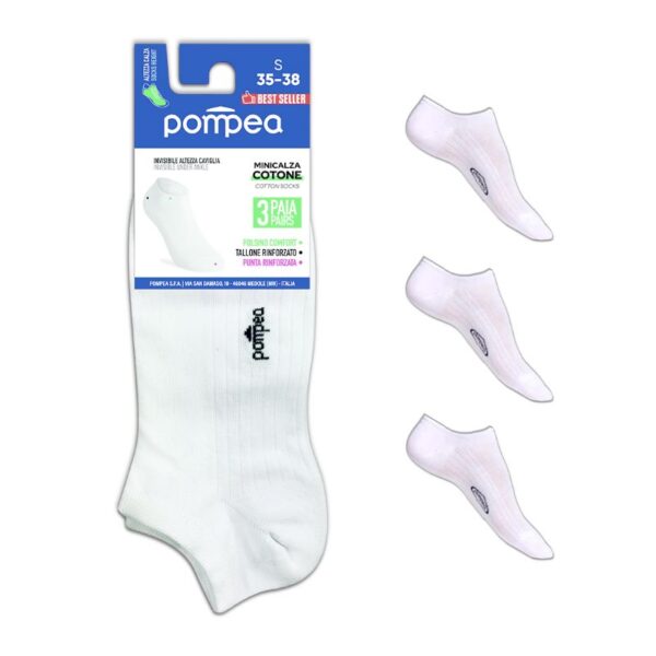 CALZINI MINI POMPEA 3 PAIA IN COTONE TG.35/38 BIANCO