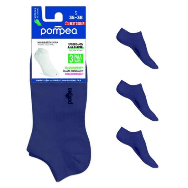 MINICALZA POMPEA 3 PAIA IN COTONE  TG.39/42 BLU