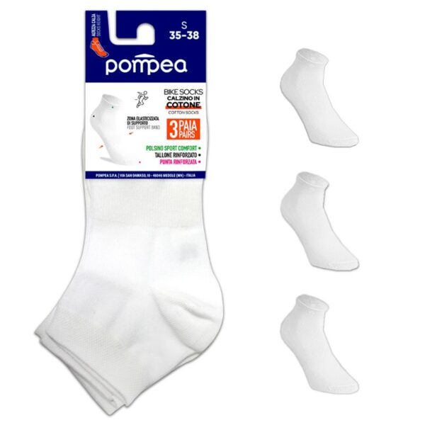 CALZINI BIKE SOCKS POMPEA 3 PAIA COTONE TG.35/38 BIANCO