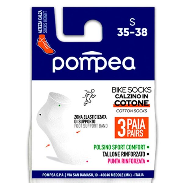 CALZINI BIKE SOCKS POMPEA 3 PAIA COTONE TG.35/38 BIANCO - immagine 3