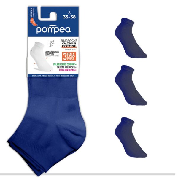 CALZINI BIKE SOCKS POMPEA 3 PAIA COTONE TG.39/42 BLU