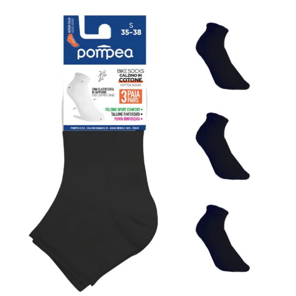 CALZINI BIKE SOCKS POMPEA 3 PAIA COTONE TG.35/38 NERO