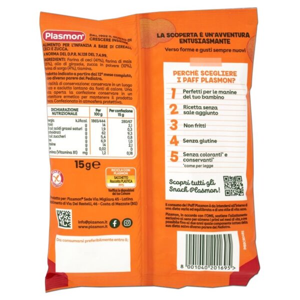 SNACK I PAFF PLASMON 15G CECI E ZUCCA - immagine 2