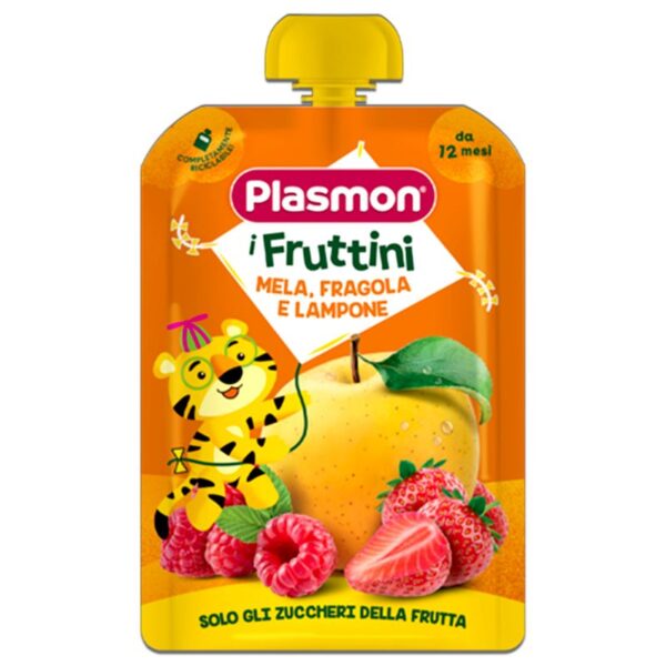 POUCH PLASMON I FRUTTINI 130G   MELA FRAGOLA E LAMPONE