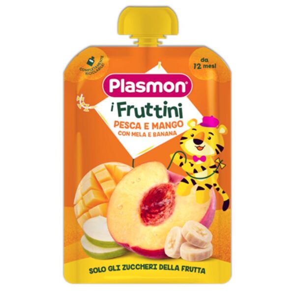 POUCH PLASMON I FRUTTINI 130G   PESCA E MANGO CON MELA E BANANA