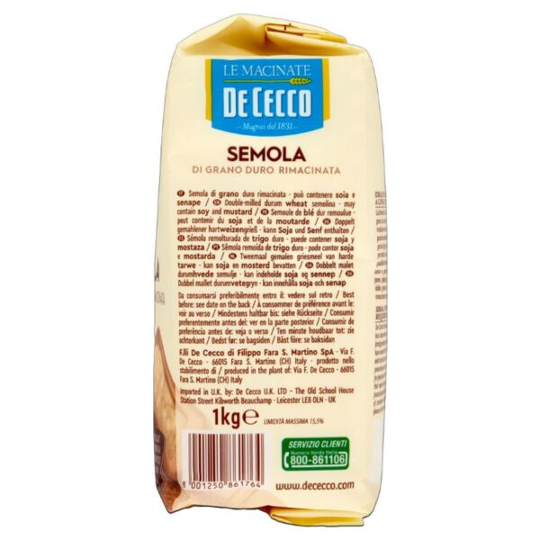 SEMOLA DI GRANO DURO DE CECCO 1KG  RIMACINATA - immagine 2