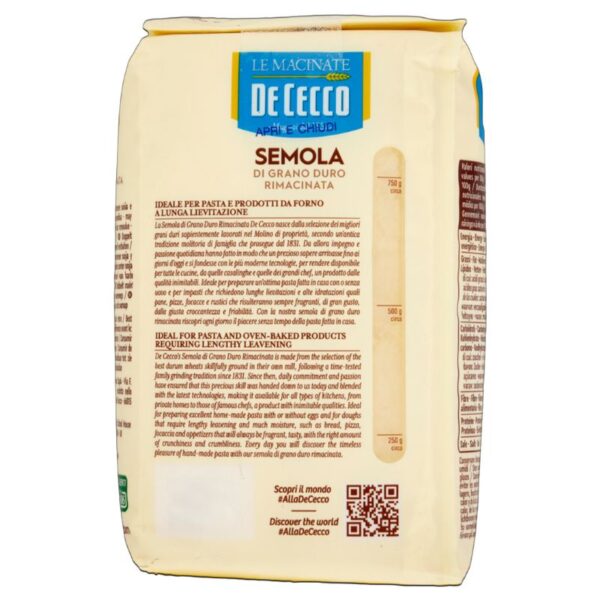 SEMOLA DI GRANO DURO DE CECCO 1KG  RIMACINATA - immagine 3