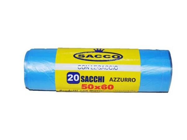 SACCO RIFIUTI 50x60CM 20PZ ROTOLO  AZZURRO