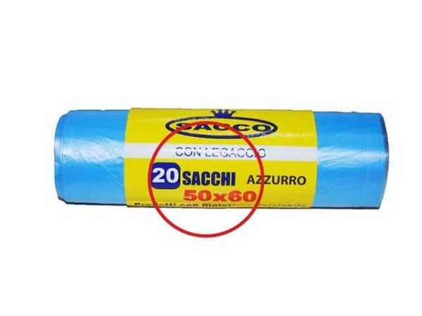 SACCO RIFIUTI 50x60CM 20PZ ROTOLO  AZZURRO - immagine 3