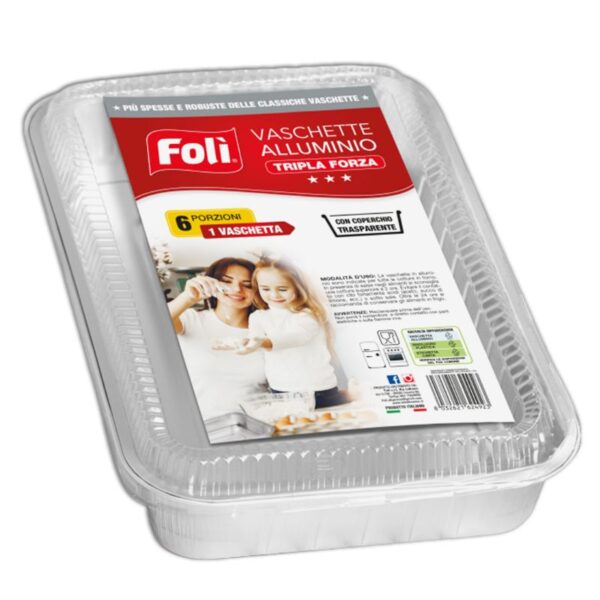 VASCHETTE ALLUMINIO FOLÌ 6 PORZIONI 1PZ CON COPERCHIO TRASPARENTE