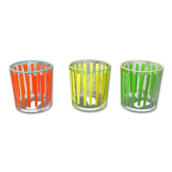 BICCHIERE VETRO 1PZ RIGHE 330ML  COLORI ASSORTITI