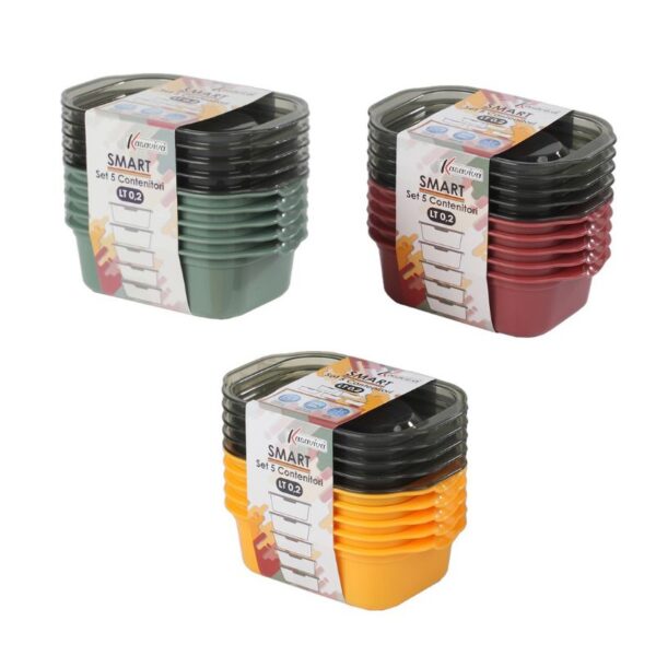 CONTENITORI RETTANGOLARI 5PZ MAIA 0,2LT COLORI ASSORTITI