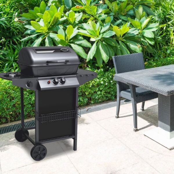 BARBECUE A GAS 91,3X46X102CM  CON FORNELLO E RUOTE - immagine 4