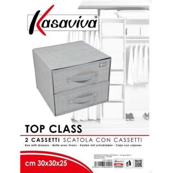 SCATOLA PORTABIANCHERIA 30X30X25CM 2 CASSETTI GRIGIO - immagine 3