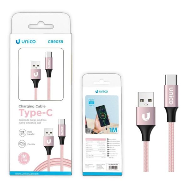 CAVO USB TO TYPE C ALLUMINIO 1MT ROSA GOLD