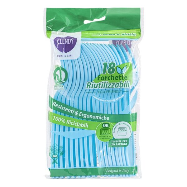 FORCHETTE RIUTILIZZABILI AZZURRE 18PZ - immagine 2
