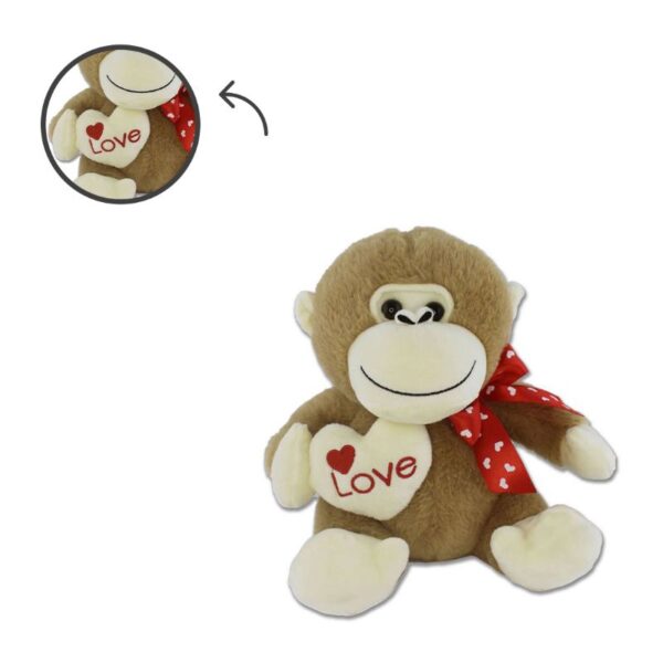 PELUCHE SCIMMIA CON FIOCCO E CUORE 22CM - immagine 3