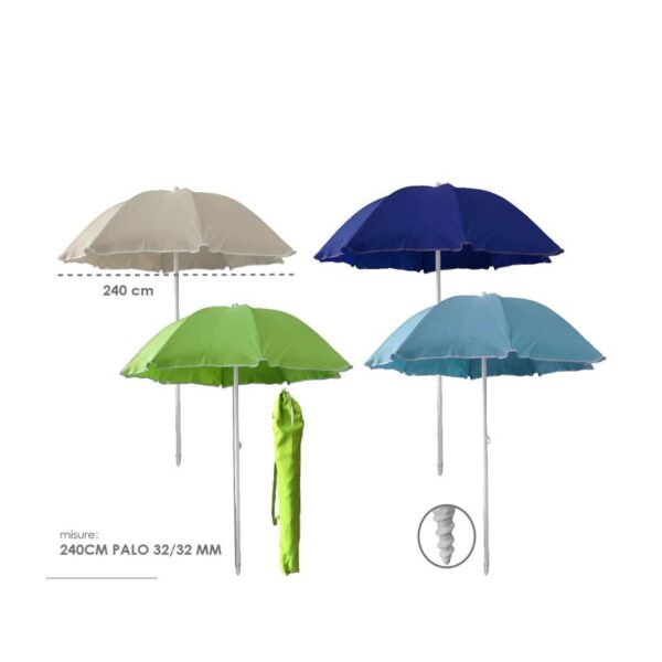 OMBRELLONE DA SPIAGGIA 240CM  CON TRIVELLA COLORI ASSORTITI - immagine 2
