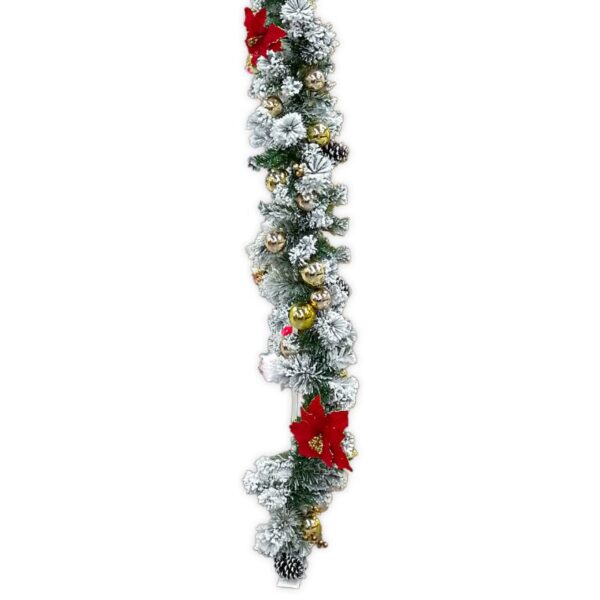 GHIRLANDA INNEVATA CON FIORI 180CM