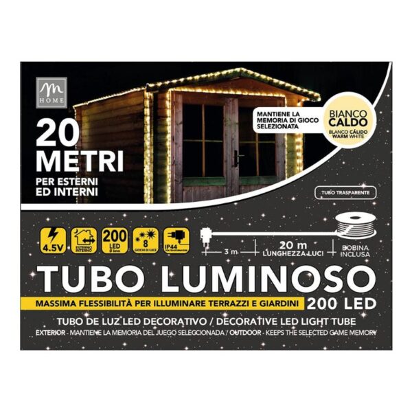 TUBO LUCE 200 LED BIANCO CALDO 20M