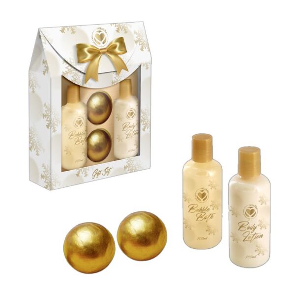 CONFEZIONE REGALO 4PZ BAGNOSCHIUMA 100ML2 BOMBE BAGNO 50G LOZIONE CORPO 100ML