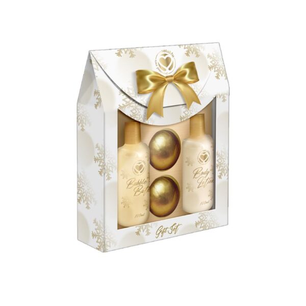 CONFEZIONE REGALO 4PZ BAGNOSCHIUMA 100ML2 BOMBE BAGNO 50G LOZIONE CORPO 100ML - immagine 2