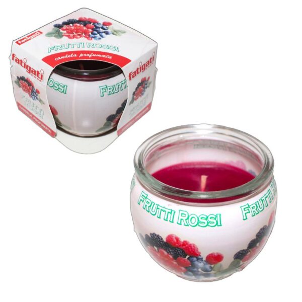 CANDELA IN VASO VETRO PROFUMO   FRUTTI ROSSI