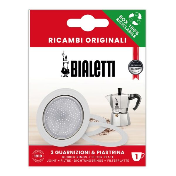 RICAMBIO CAFFETTIERA 3 GUARNIZIONI 1 PIASTRINA 1 TAZZA