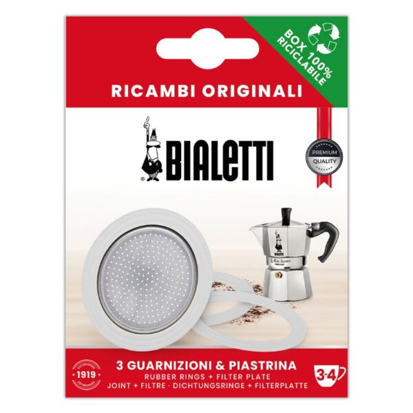 RICAMBIO CAFFETTIERA 3 GUARNIZIONI 1 PIASTRINA 3/4 TAZZE