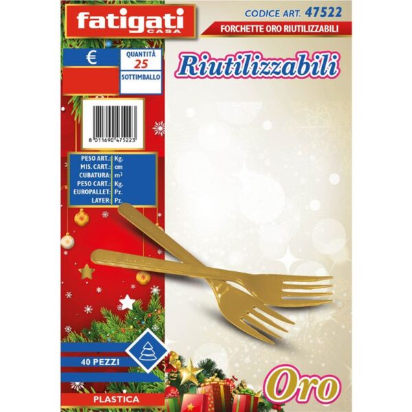 FORCHETTE RIUTILIZZABILI ORO 30PZ - immagine 3